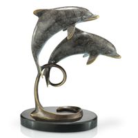 Double Dolphins Brass Art Sculpture, Marble Base