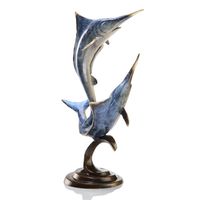 Double Marlin Brass Art Sculpture