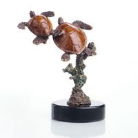 Double Turtle Reef Explorers Art Sculpture, Brass & Marble
