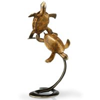 Double Turtles Contemporary Art Sculpture, Hand Cast Brass