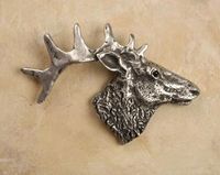 Elk Head Medium Pewter Cabinet Knob/Pull (Right Face)