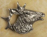Elk Head Pewter Cabinet Knob/Pull (Right Face)