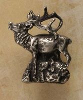 Elk On Mountain Pewter Cabinet Knob/Pull (Left Face)