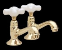 Faucets Bright Solid Brass, High Spout with Porcelain Cross Handles
