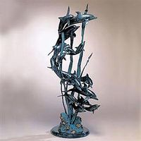 Fifteen Dolphin School Seascape Metal Art Sculpture