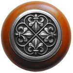Fleur-de-Lis Cherry Cabinet Knob, Antique Pewter