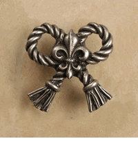 Fleur De Lis Rope & Tassel Bow, Pewter Cabinet Knob/Pull (Medium)