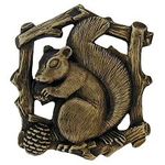 Grey Squirrel Cabinet Knob (Right Side/Faces Left), Antique Brass