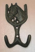 Horse Head In Horseshoe Double Hook, Cast Iron