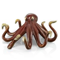 Hot Red Patina Brass Octopus Figurine