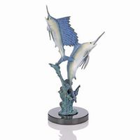 "Islamorada Two Step" Dancing Marlin/Sailfish Art Sculpture, Brass & Marble