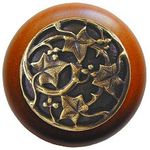 Ivy With Berries Cherry Cabinet Knob, Antique Brass