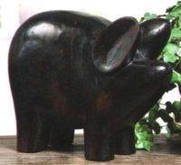 Large Solid Teak Wooden Pig Carving