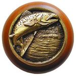 Leaping Trout Cherry Cabinet Knob, Antique Brass