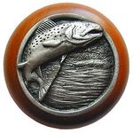 Leaping Trout Cherry Cabinet Knob, Antique Pewter