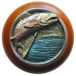 Leaping Trout Cherry Cabinet Knob, Hand Tinted Pewter