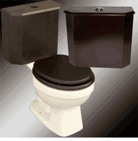 Lowboy Toilet, Bone Round Cherry Finish Wood Tank Toilet, Beveled Front