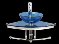 Mini Blue Glass & Chrome Sink, Corner Sink