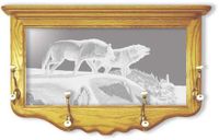 "Moonlight Prowlers" Wolves Etched Mirror Coat Rack