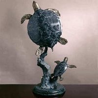 Mother & Baby Sea Turtles Metal Art Sculpture
