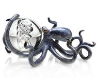 Octopus With Treasure Brass Art Sculpture, Brass & Glass