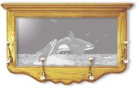 Orca Whales Etched Mirror Coat Rack
