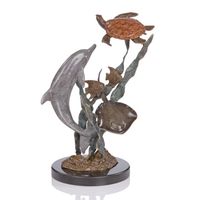 "Playground Pals" Dolphin And Friends Metal Art Sculpture, Brass & Marble