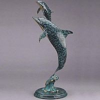 Proud Papa Dolphin With Baby Metal Art Sculpture