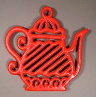 Red Cast Iron Teapot Shape Trivet
