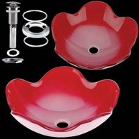 Red Lotus Flower Red Glass Vessel Sink