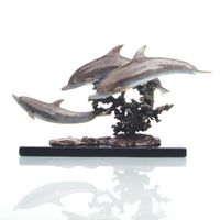 "Reef Explorers" Dolphin Art Sculpture, Brass & Marble
