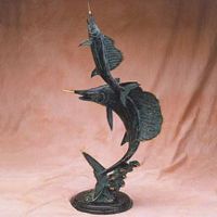 Sailfish Duo On Wave Metal Art Sculpture