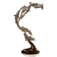 "School Of Dolphin" Art Sculpture, Brass & Marble