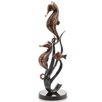 Seahorse Duo With Fish Brass Art Sculpture