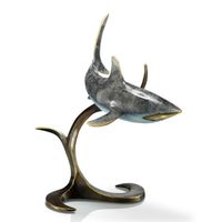 Shark Brass Art Sculpture, Hand Cast Brass