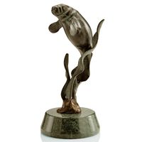 Single Manatee Brass Art Sculpture, Marble Base