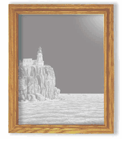 "Split Rock Light House II" Smaller Rectangular Oak Frame Mirror