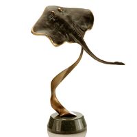 Sting Ray On A Ribbon Brass Art Sculpture, Marble Base