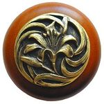 Tiger Lily Cherry Cabinet Knob, Antique Brass