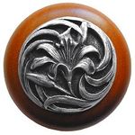 Tiger Lily Cherry Cabinet Knob, Antique Pewter