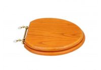 Toilet Seat, Golden Oak Hardwood Elongated Toilet Seat, PVD Brass Hinge