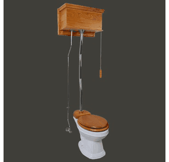 Toilets, Elongated Bowl, High Tank White Ceramic/Light Oak, Z-pipe