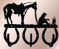 Triple Horseshoe Coat Rack, Campfire Cowboy