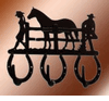 Triple Horseshoe Coat Rack, Cowgirl/Horse/Cowboy On Fence