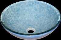 Vessel Sinks, Blue Crystal, Blue/White Glass, Round Vessel Sink
