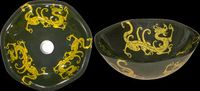 Vessel Sinks, Chinese Dragon Black/Gold Glass, Heptagon Vessel Sink
