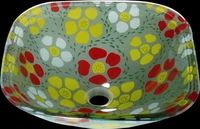 Vessel Sinks, Sunflower Multi-Colored Glass, Square Vessel Sink