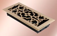 Victorian Design Floor Register, 4" x 10" Solid Cast Brass Brass W/Damper