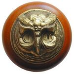 Wise Owl Cherry Cabinet Knob, Antique Brass