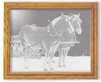 "With Bells On" Horses Smaller Rectangular Oak Frame Mirror